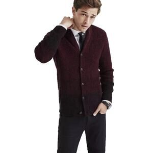 EXPRESS Men’s Large Cardigan Sweater Shawl Collar Chunky Knit Burgendy